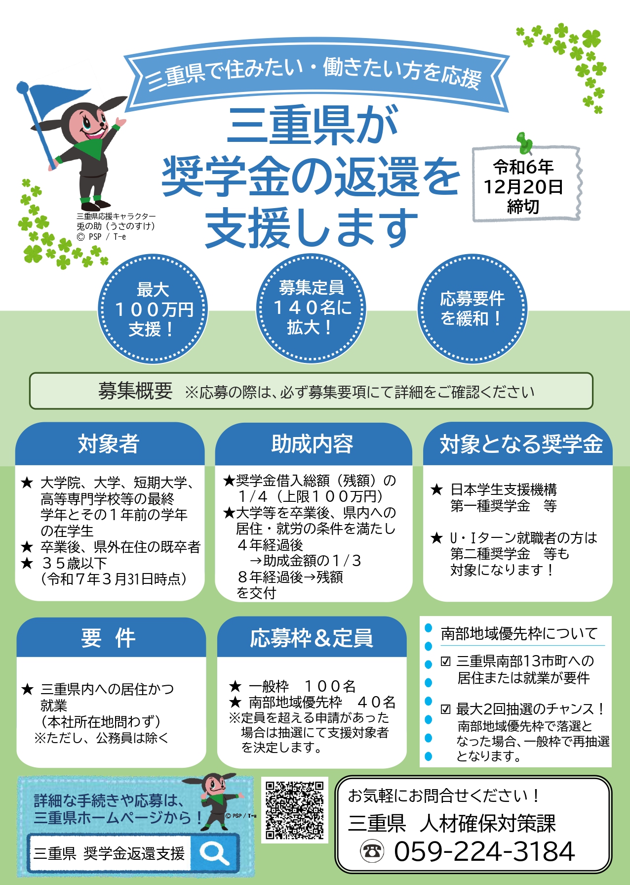 奨学金返還支援事業の令和6年度対象者を募集しています！ | みえの仕事